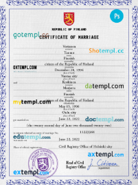 editable template, Finland marriage certificate PSD template, fully editable