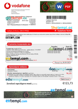 editable template, Greece Vodafone Greece utility bill Word and PDF template