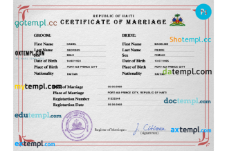 editable template, Haiti marriage certificate PSD template, completely editable