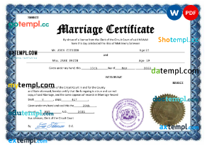 editable template, Hawaii marriage certificate Word and PDF template, fully editable