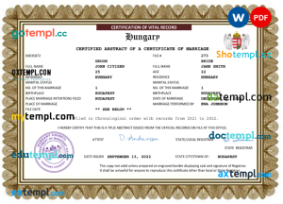 editable template, Hungary marriage certificate Word and PDF template, fully editable