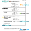 editable template, India vital record birth certificate Word and PDF template, completely editable
