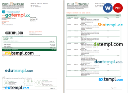editable template, Italy Intesa Sanpaolo bank statement Word and PDF template, 2 pages