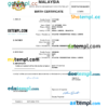 editable template, Malaysia vital record birth certificate Word and PDF template, completely editable