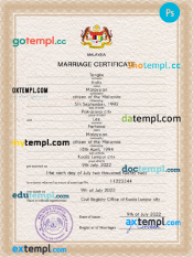 Malaysia marriage certificate PSD template, completely editable