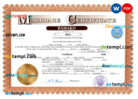 editable template, Mali marriage certificate Word and PDF template, fully editable