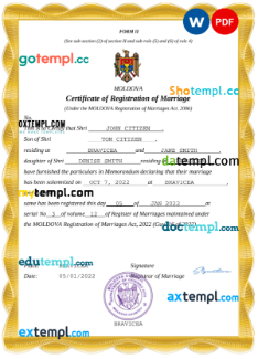 editable template, Moldova marriage certificate Word and PDF template, completely editable