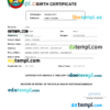 editable template, Mozambique birth certificate Word and PDF template, completely editable