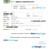 editable template, Namibia birth certificate Word and PDF template, completely editable