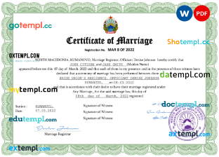 editable template, North Macedonia marriage certificate Word and PDF template, completely editable