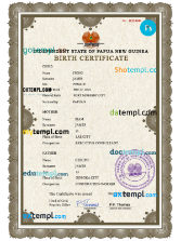 editable template, Papua New Guinea birth certificate PSD template, completely editable