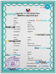 editable template, Philippines birth certificate PSD template, completely editable