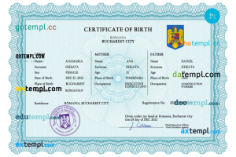 editable template, Romania vital record birth certificate PSD template