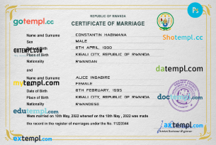 editable template, Rwanda marriage certificate PSD template, completely editable