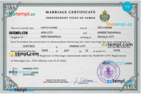 editable template, Samoa marriage certificate PSD template, completely editable