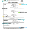 editable template, Democratic Republic of the Congo birth certificate Word and PDF template, completely editable