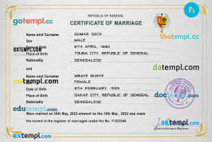 editable template, Senegal marriage certificate PSD template, completely editable