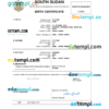 editable template, South Sudan vital record birth certificate Word and PDF template, completely editable