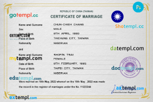 editable template, Taiwan marriage certificate PSD template, fully editable