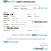 editable template, United Arab Emirates vital record birth certificate Word and PDF template, completely editable