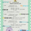 editable template, United Kingdom birth certificate PSD template, completely editable