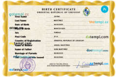 editable template, Uruguay vital record birth certificate PSD template