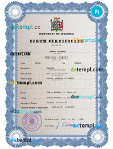 editable template, Zambia vital record birth certificate PSD template