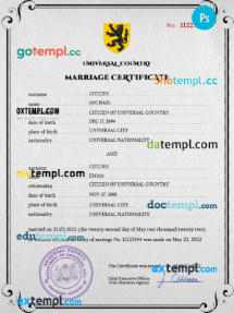 editable template, # destiny universal marriage certificate PSD template, fully editable