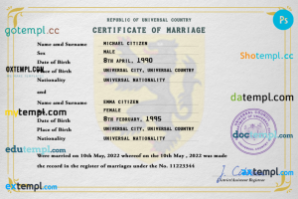 editable template, # fine universal marriage certificate PSD template, fully editable