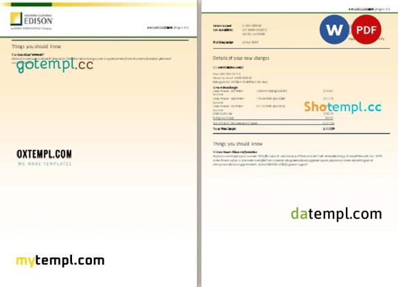 editable template, USA Southern California EDISON utility bill, Word and PDF template, 8 pages - Image 3