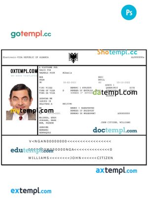 editable template, ALBANIA Electronic Visa PSD template, with fonts