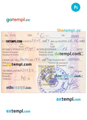 editable template, ALBANIA visa PSD template, fully editable