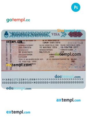 ARGENTINA visa PSD template, fully editable
