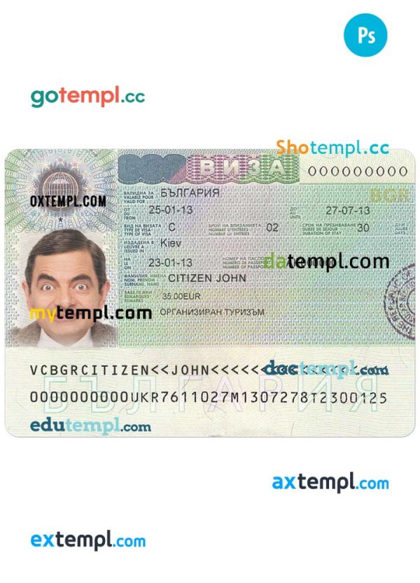 editable template, BULGARIA visa PSD template, with fonts