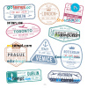 FREE editable template, Berlin Dublin Heathrow travel stamp collection template of 10 PSD designs, with fonts