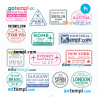 FREE editable template, Bristol Paris Berlin travel stamp collection template of 14 PSD designs, with fonts