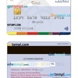 editable template, Bulgaria ProCredit bank visa credit card PSD template, completely editable