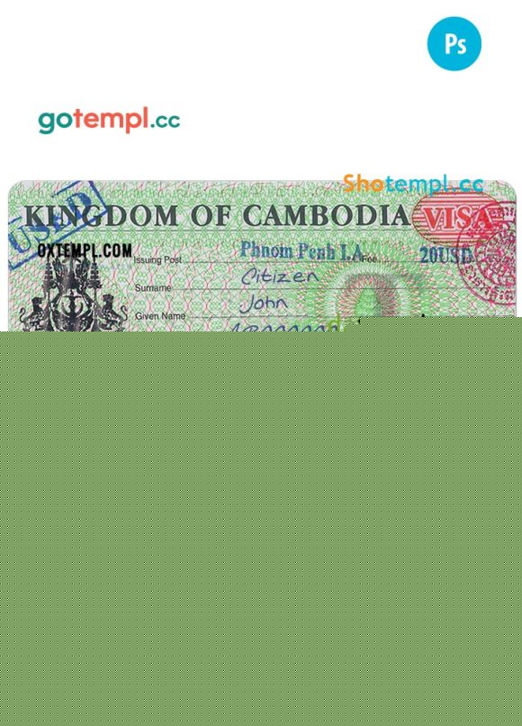 editable template, CAMBODIA visa PSD template, fully editable