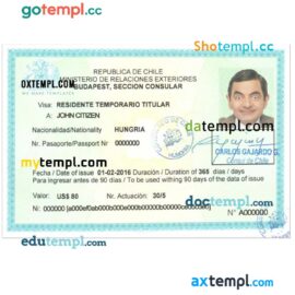 editable template, CHILE visa PSD template, completely editable, with fonts