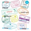 FREE editable template, China United Kingdom Spain travel stamp collection template of 10 PSD designs, with fonts