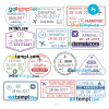 FREE editable template, Edinburgh Bremen Frankfurt travel stamp collection template of 13 PSD designs, with fonts