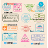 FREE editable template, Hong-Kong Rome Toronto travel stamp collection template of 13 PSD designs, with fonts