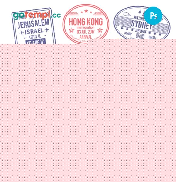 FREE editable template, Israel Australia Cuba travel stamp collection template of 14 PSD designs, with fonts