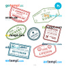 FREE editable template, Jamaica Italy Japan travel stamp collection template of 7 PSD designs, with fonts