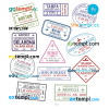 FREE editable template, Massachusetts Florida Oklahoma travel stamp collection template of 12 PSD designs, with fonts