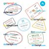 FREE editable template, New York Geneva London travel stamp collection template of 7 PSD designs, with fonts