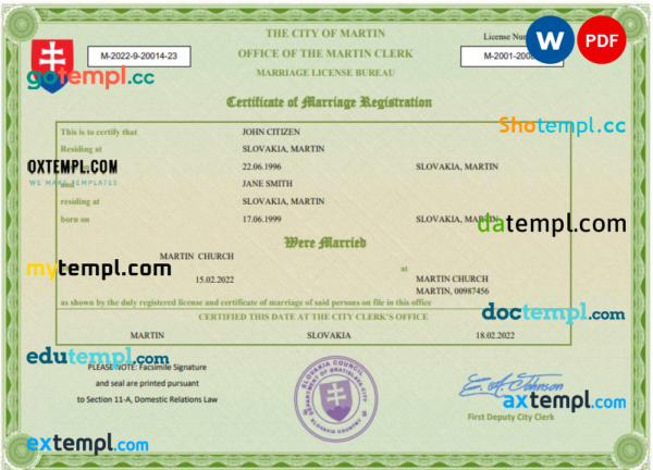 editable template, Slovakia marriage certificate Word and PDF template, completely editable