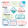 FREE editable template, United Kingdom Panama Hong Kong travel stamp collection template of 11 PSD designs, with fonts
