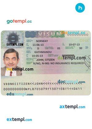 DENMARK entrance visa PSD template, with fonts