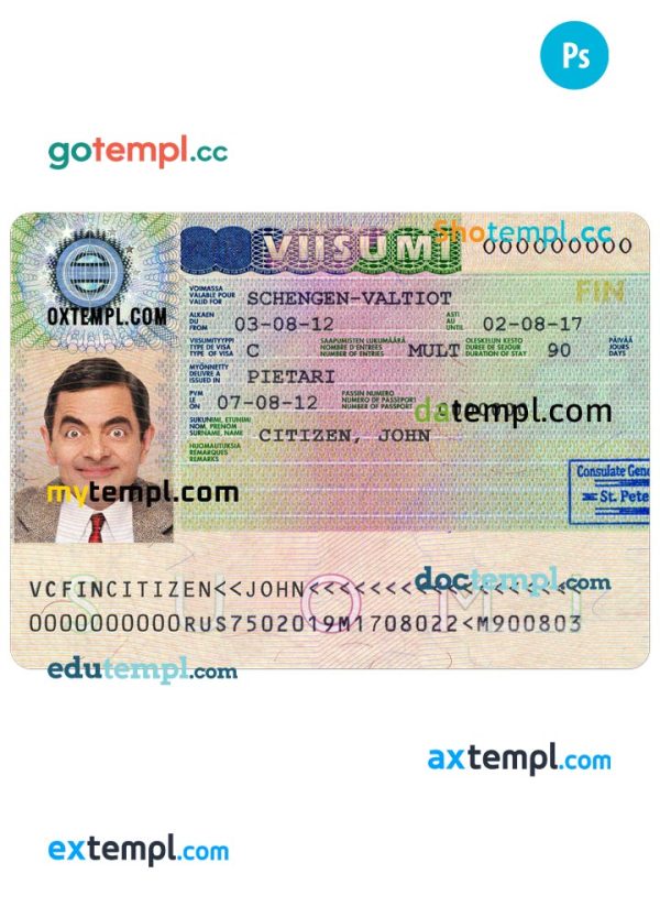 editable template, FINLAND schengen visa PSD template, completely editable, with fonts